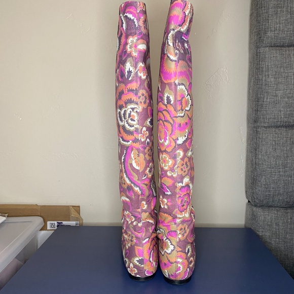 Baldinini Leather Floral Print Tall Boots Purple Pink Made in Italy 38 EU/IT - Picture 3 of 16